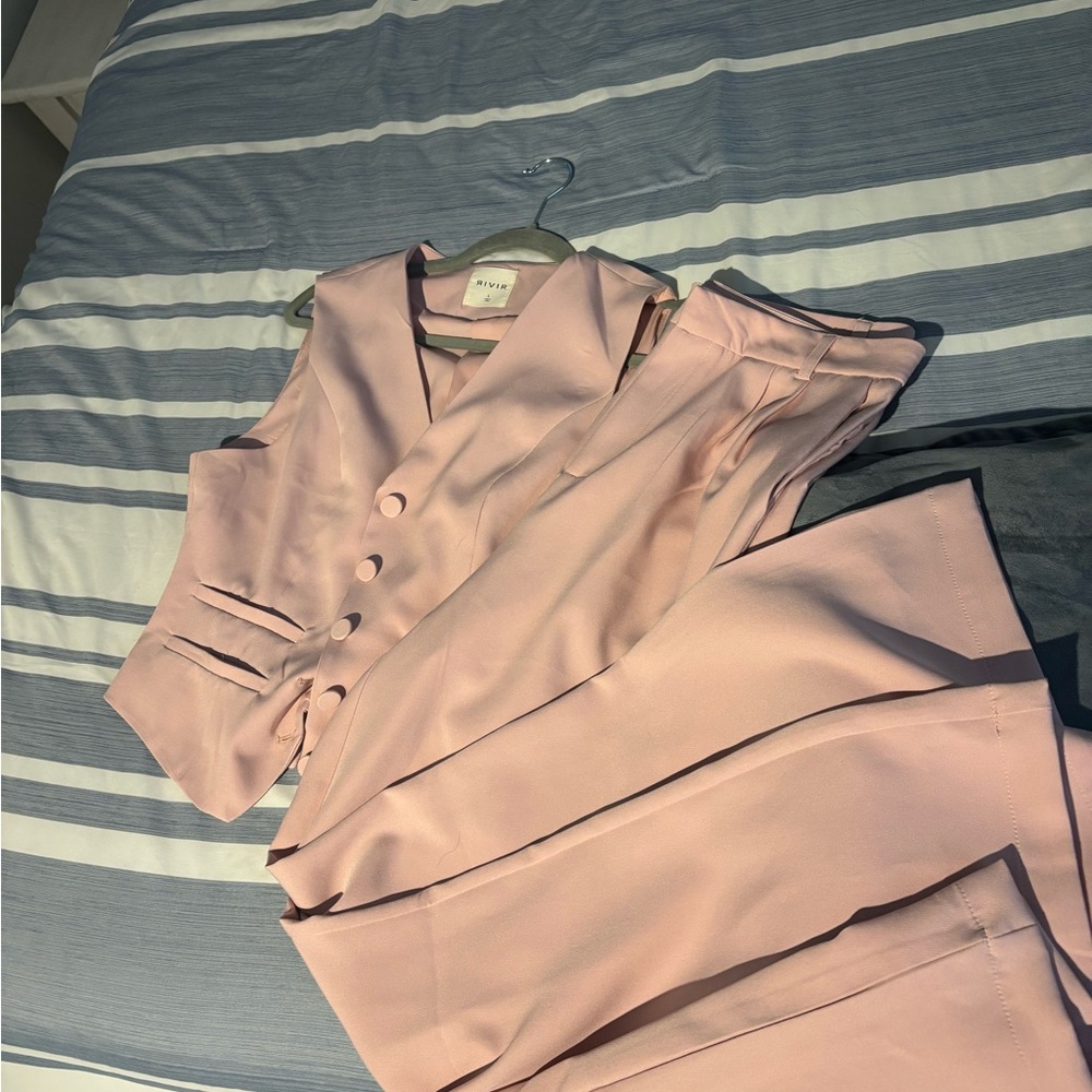 Pink Button-Up Vest and Pants Set